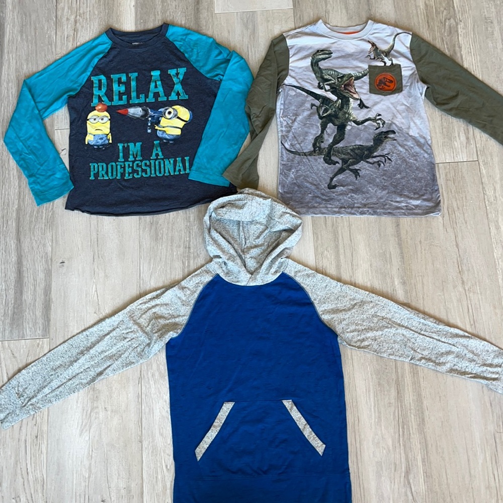 M (10-12) Boys bundle of 3 Long Sleeve crew neck shirts Dspeakable me,Jurassic W